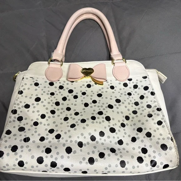 Charming Betsey Johnson Polka Dot Handbag with Pink Accents - Picture 1 of 9